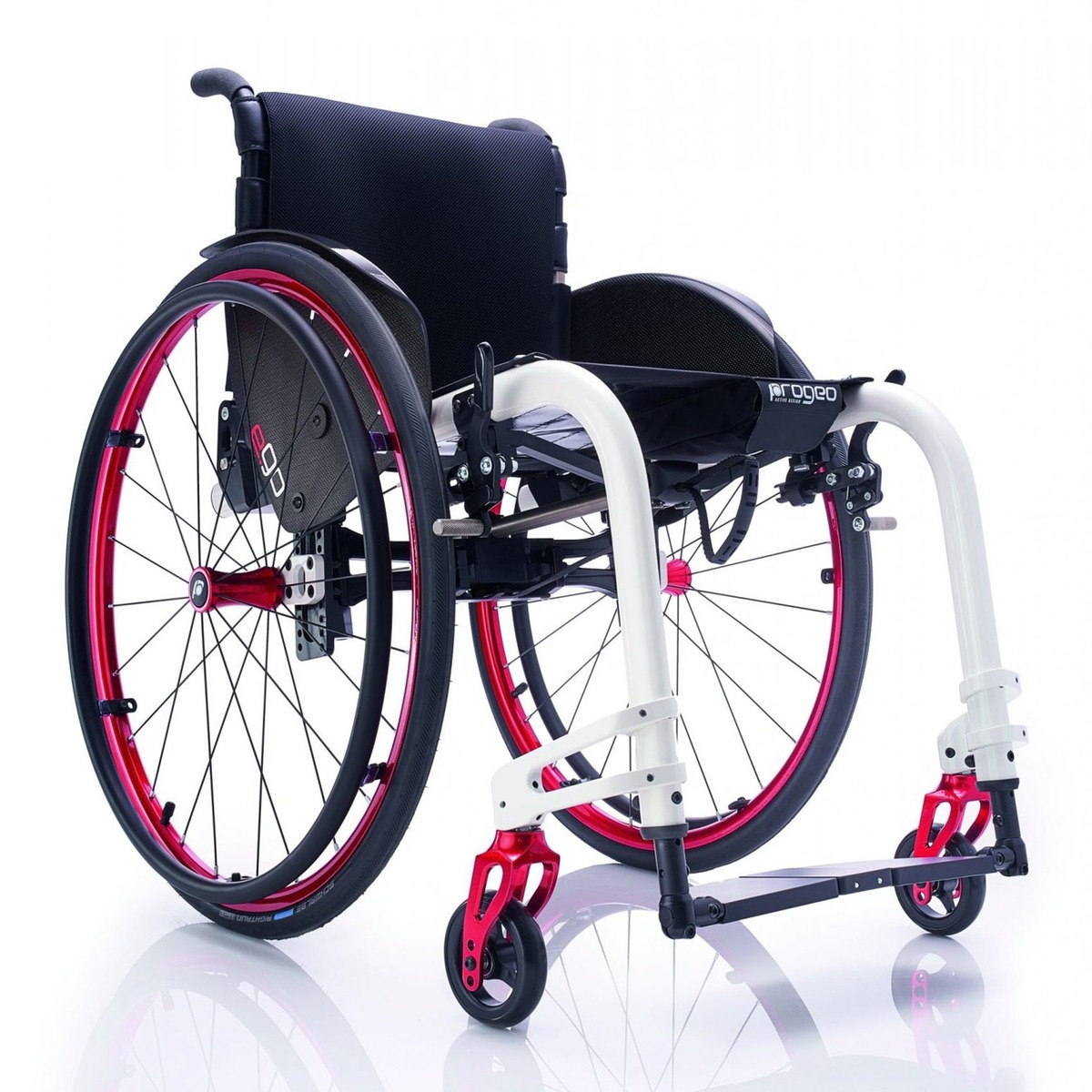 A digital interface showcasing a 3D model of a black and yellow wheelchair.