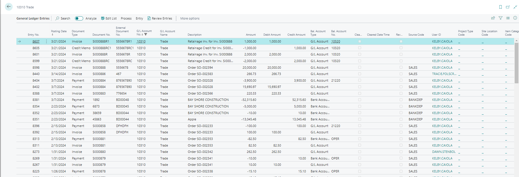 Business Central Integration interface.