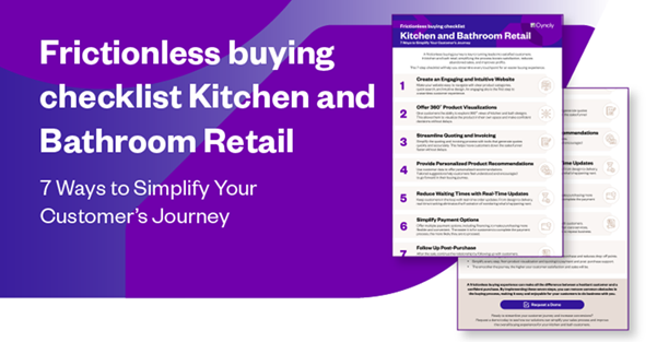 Thumbnail promoting checklist for K&B businesses. Text says Frictionless buying checklist - Kitchen and Bathroom Retail. 7 ways to simplify your customers' journey